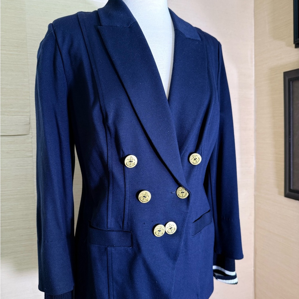 NWT CAbi Double-Breasted Navy Blazer with Gold Accents